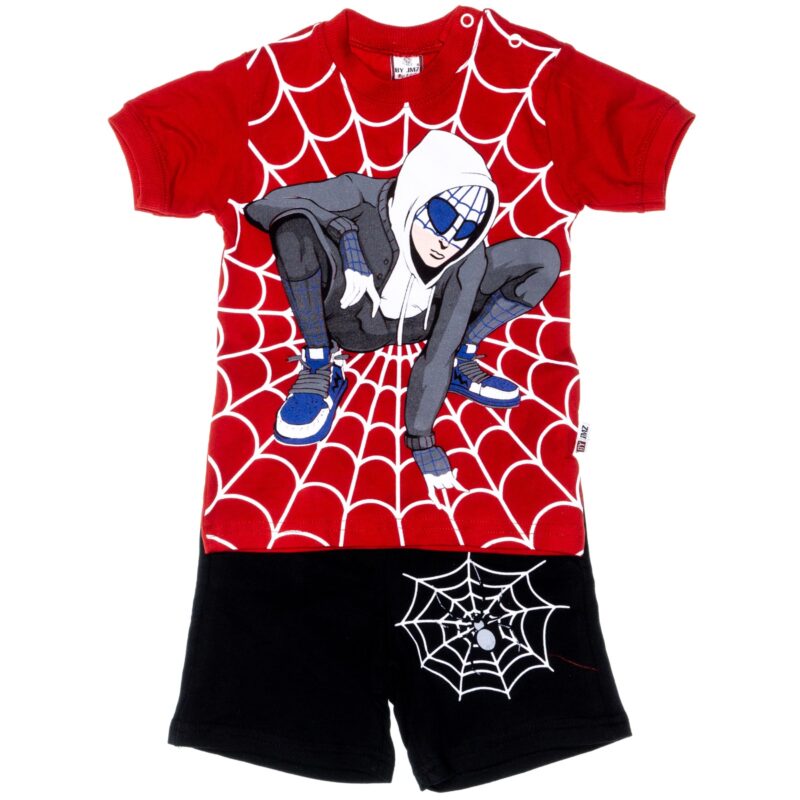 JMZ σετ κοντομάνικη μπλούζα με μακό σορτσάκι και μάσκα «The Web»