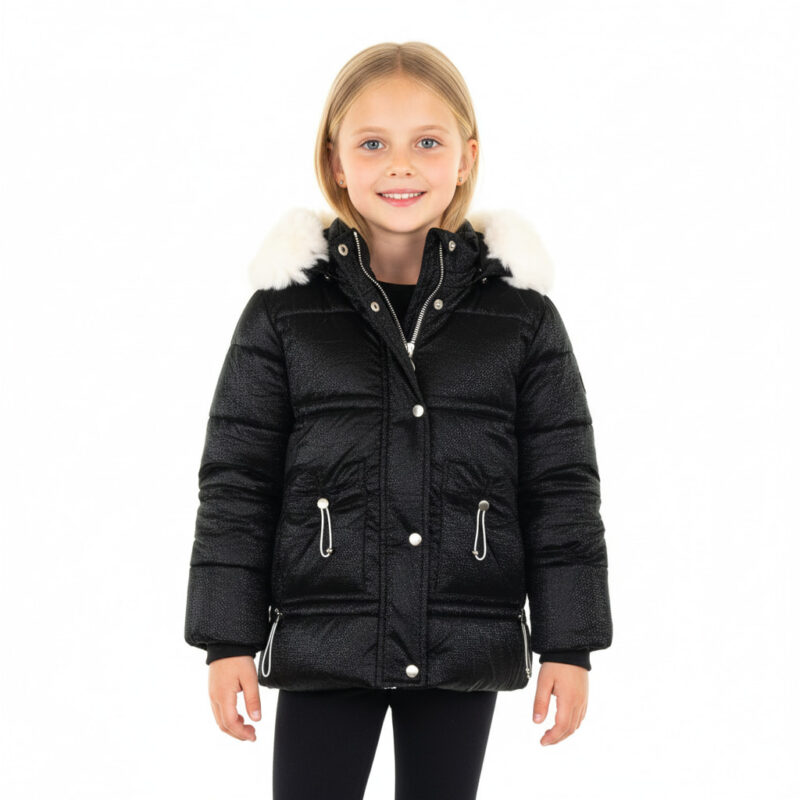 Karino Kids μπουφάν με κουκούλα γουνάκι αποσπώμενα «Black Beauty»