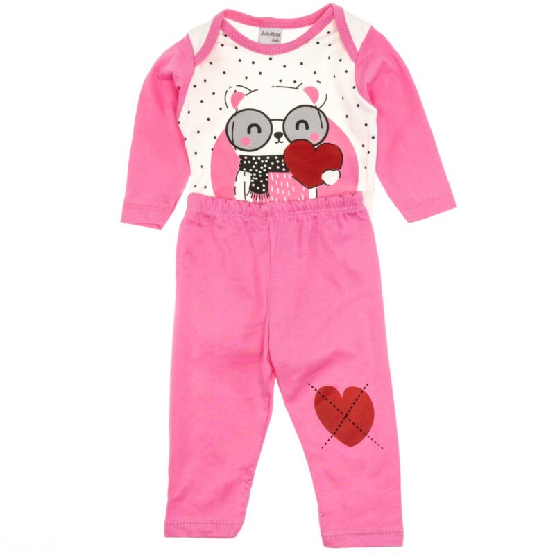 Baby Wood σετ από λεπτό ύφασμα κορμάκι και παντελόνι «Teddy and His Heart»