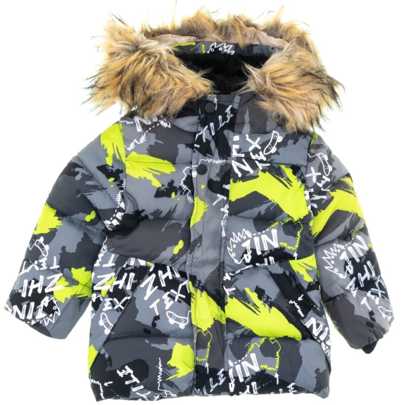 Karino Kids μπουφάν puffer με κουκούλα και αποσπώμενο γουνάκι «Green Textile»