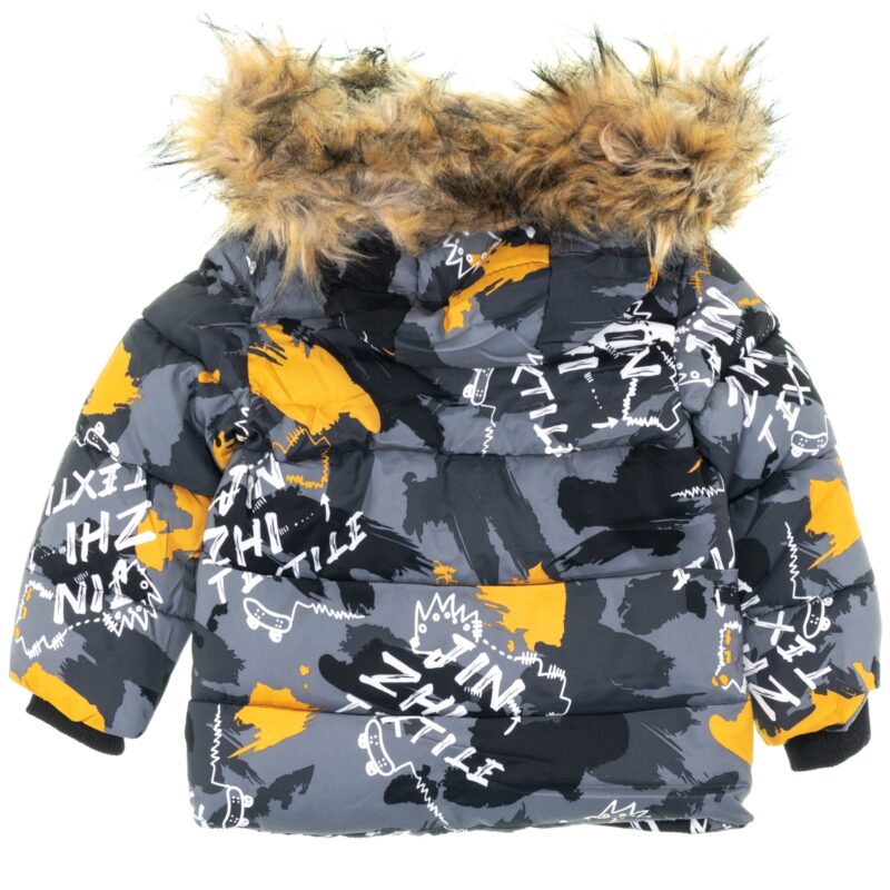 Karino Kids μπουφάν puffer με κουκούλα και αποσπώμενο γουνάκι «Mustard Textile» - Image 3