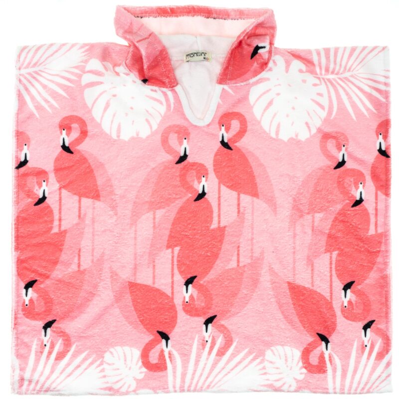 Monttini Kids πόντσο - μπουρνούζι με κουκούλα (0,65x125m) «Flamingo»
