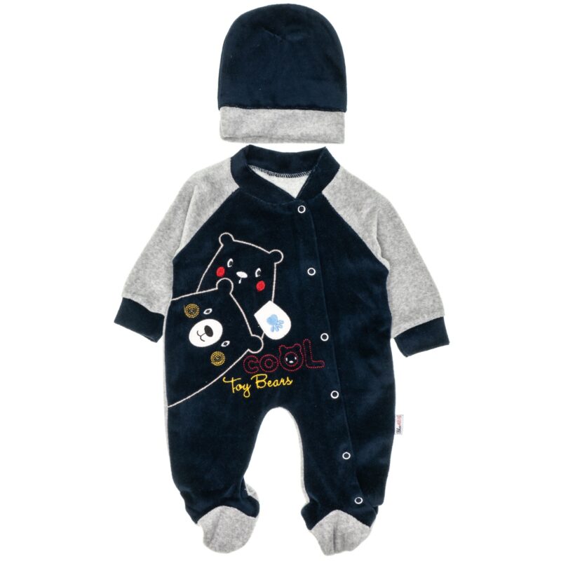 Blue Armi ολόσωμο βελουτέ φορμάκι με σκουφάκι «Blue Toy Bears»