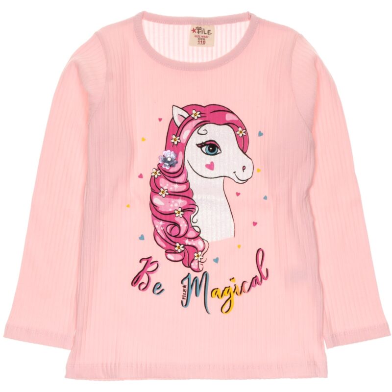 Star File λεπτή μακρυμάνικη ριμπ μπλούζα «Be Magical in Pink»
