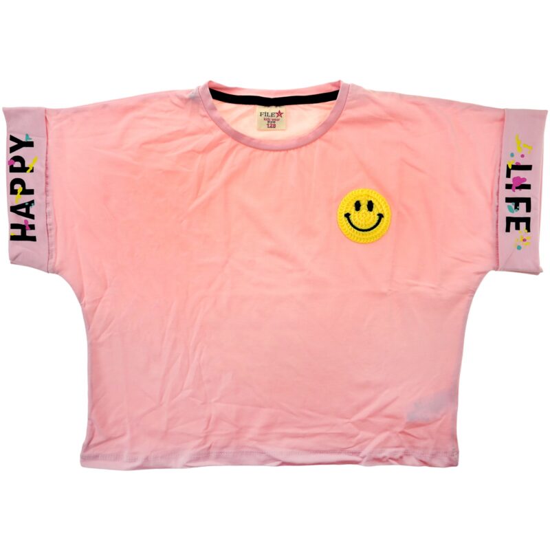 Star File παιδικό cropped κοντομάνικο μπλουζάκι «Happy Pink Smile»