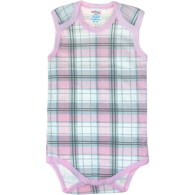 Seckin Baby αμάνικο βρεφικό κορμάκι «Pink Tartan»