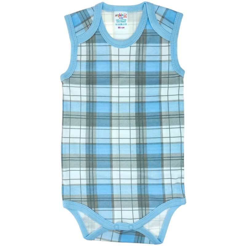 Seckin Baby αμάνικο βρεφικό κορμάκι «Blue Tartan»