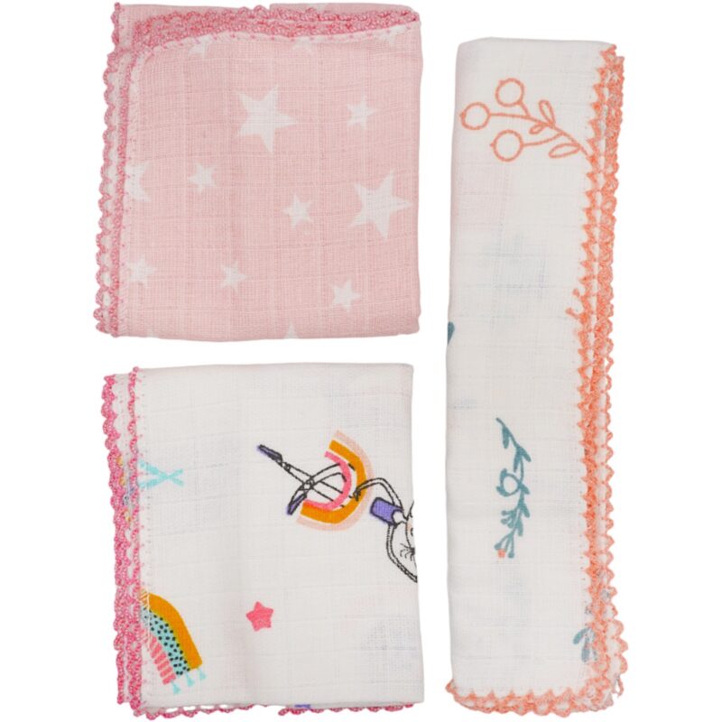 Ayca Baby σετ λαβέτες (πανάκια) τριών τεμαχίων (0,42 M X 0,28 M) «Rainbow and Ballerina»