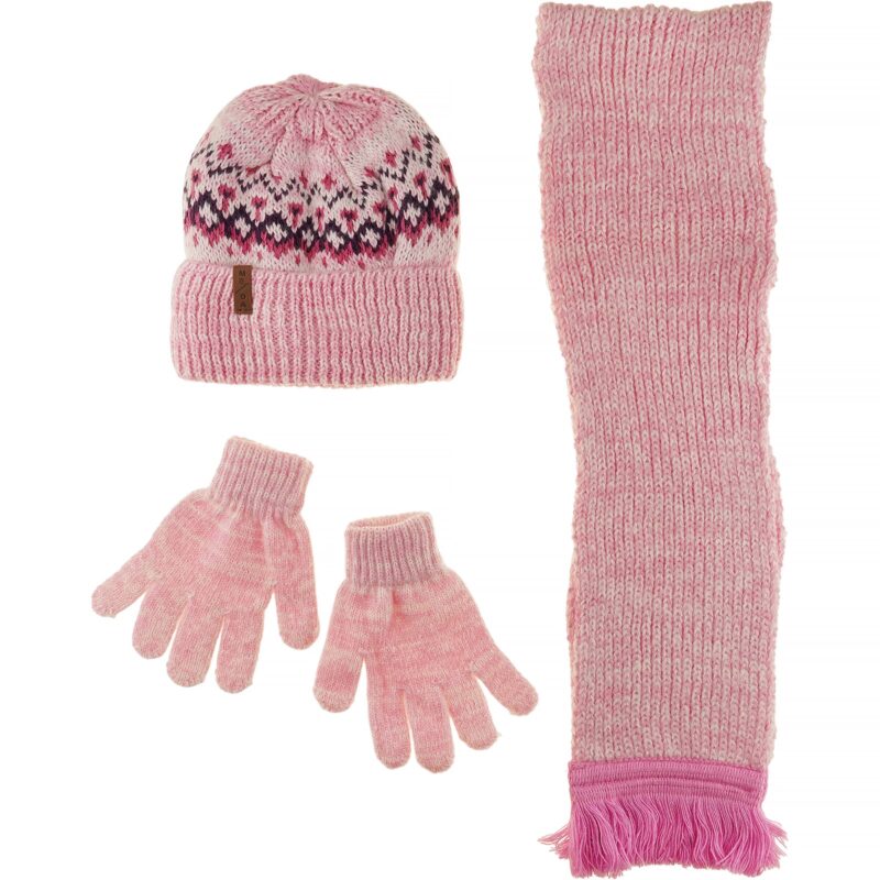 MeDa πλεκτό σετ σκούφος, κασκόλ και γάντια «Winter Pink»