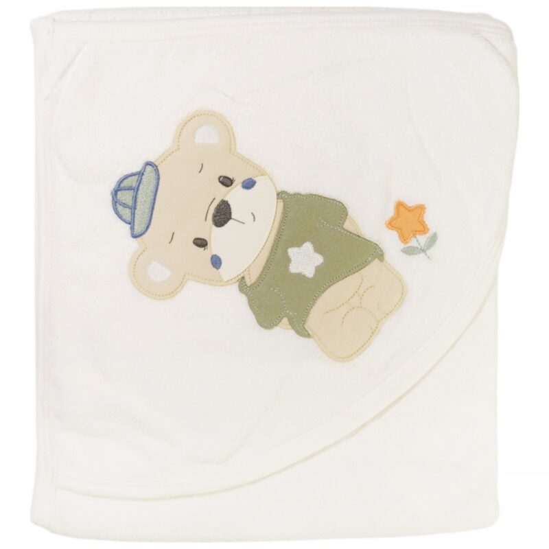 Pamuk Baby μπουρνουζοπετσέτα και πανάκι μπάνιου «Cute Boy» (0,72 m x 0,86 m)