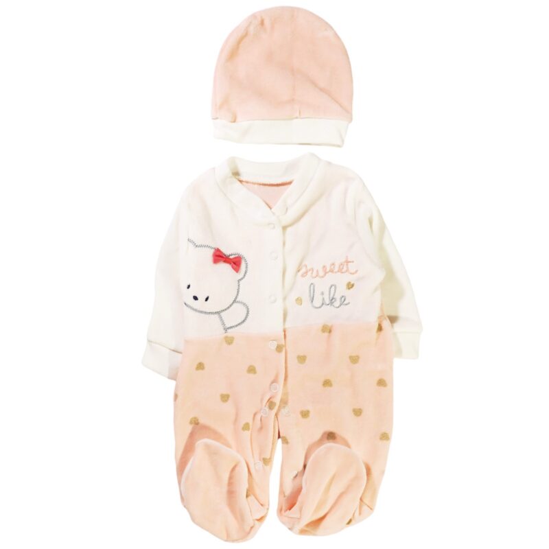 Efilix Baby ολόσωμο βελουτέ φορμάκι και σκουφάκι «Sweet Like»