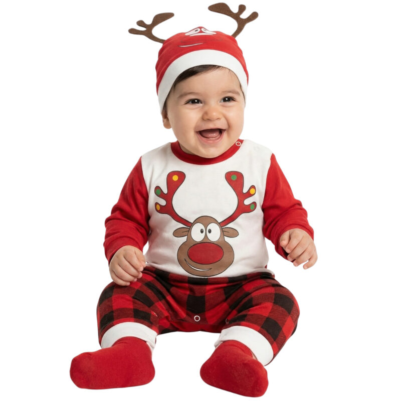 Otto Baby λεπτό χριστουγεννιάτικο φορμάκι με σκουφάκι «Happy Rudolf»