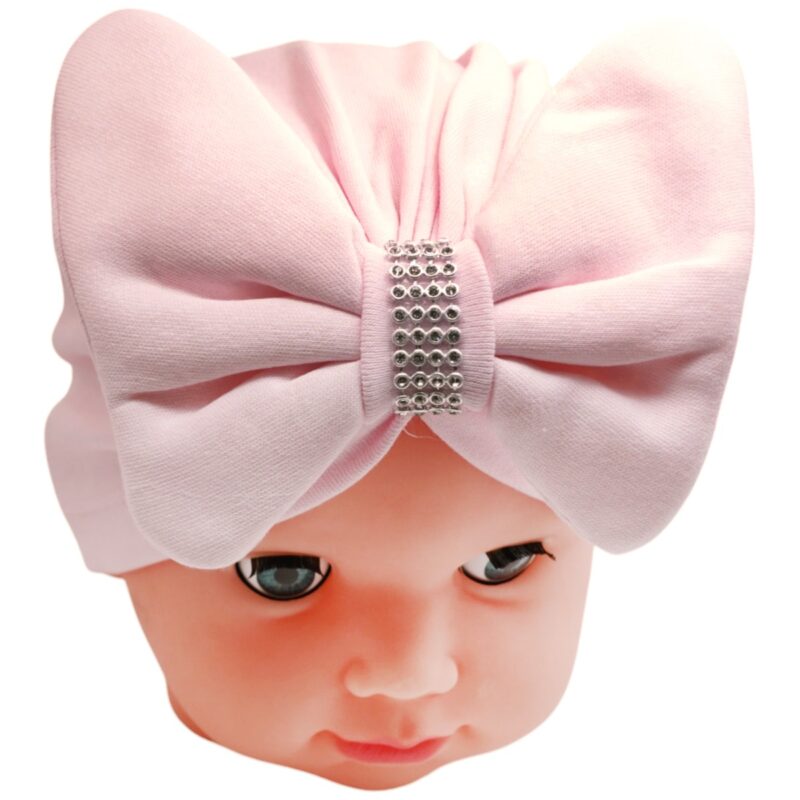 Cap & More τουρμπάνι με μεγάλο φιόγκο και στρας «Pink Strass Bow»