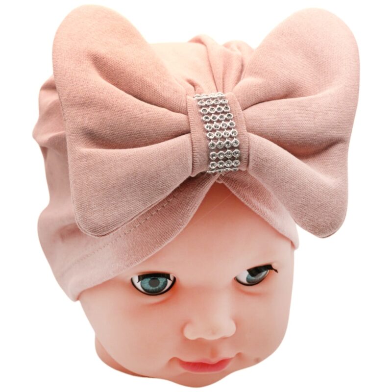 Cap & More τουρμπάνι με μεγάλο φιόγκο και στρας «Salmon Strass Bow»