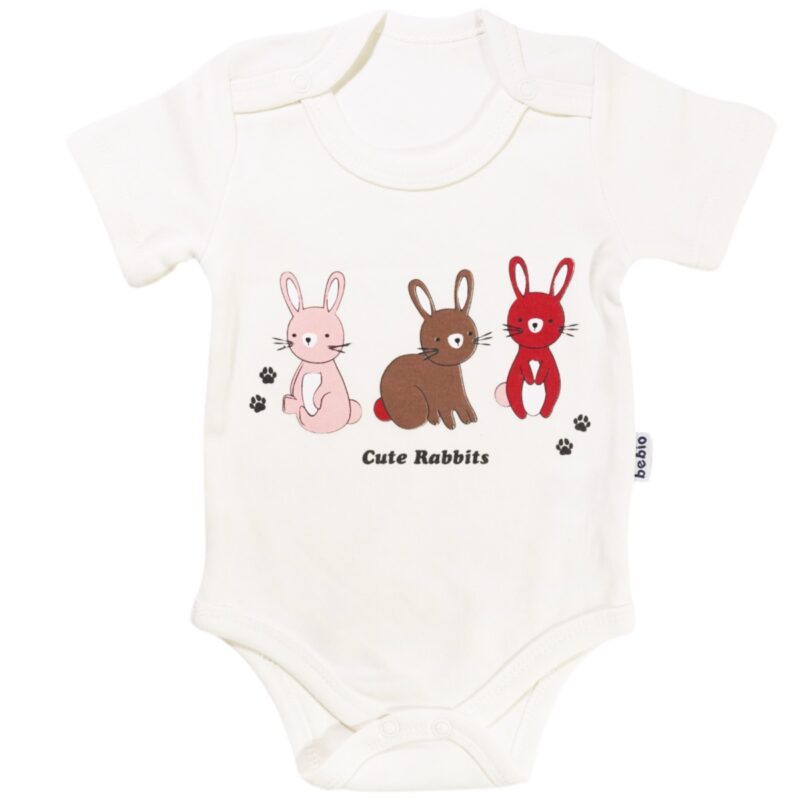 Bebio κοντομάνικο κορμάκι «Cute Ecru Rabbits»