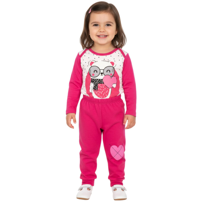 Baby Wood σετ από λεπτό ύφασμα κορμάκι και παντελόνι «Teddy’s Heart»