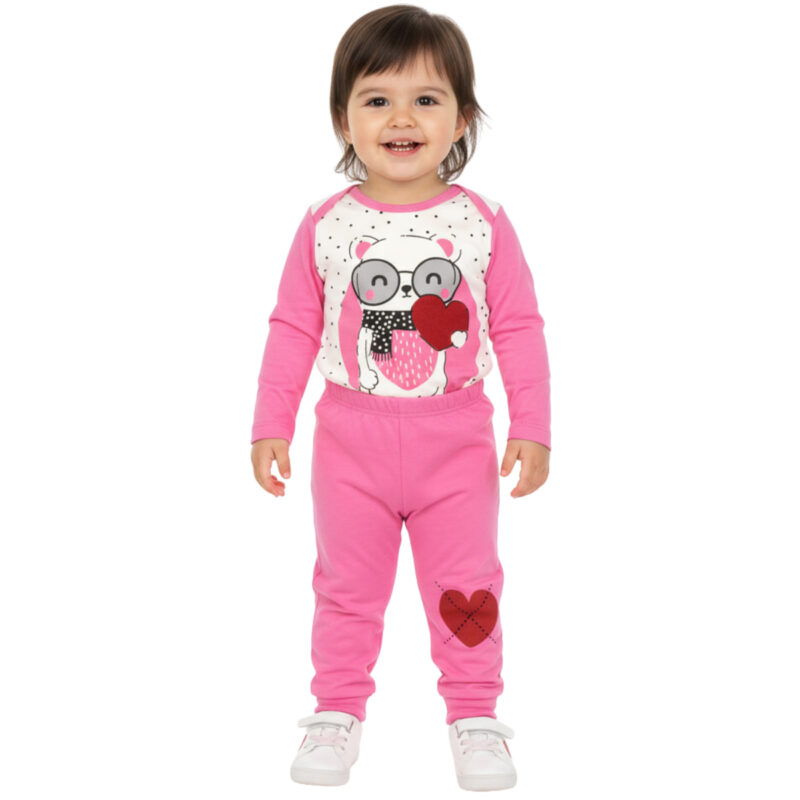 Baby Wood σετ από λεπτό ύφασμα κορμάκι και παντελόνι «Teddy and His Heart»