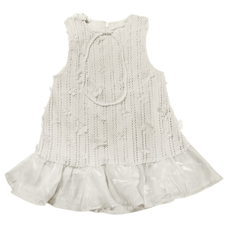 Karino Kids αμάνικο πλεκτό φορεματάκι «Ηemstitch in Ecru» - Image 2