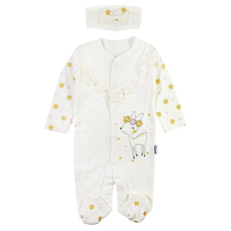 Annora Baby λεπτό ολόσωμο φορμάκι και κορδέλα για τα μαλλιά «Cute Deer»