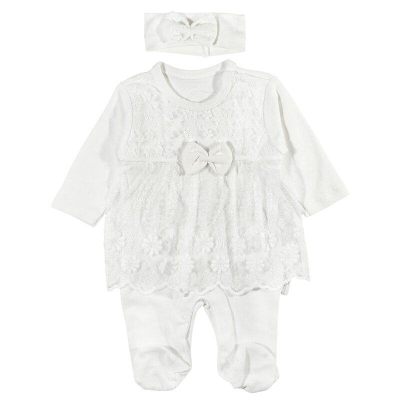 Annora Baby λεπτό ολόσωμο φορμάκι και κορδέλα για τα μαλλιά «Baby Lace»
