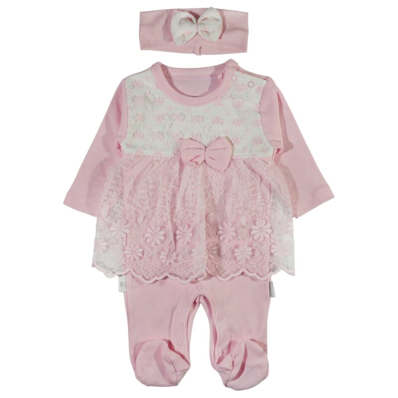 Annora Baby λεπτό ολόσωμο φορμάκι και κορδέλα για τα μαλλιά «Cute Lace»