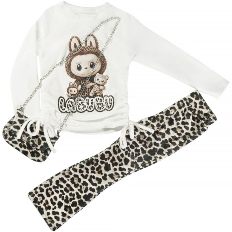 AZ βελουτέ σετ μπλούζα με παντελόνι flair και τσαντάκι «The Famous One»