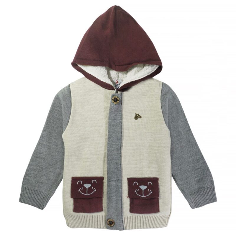 Cocuk Kids πλεκτή ζακέτα με κουκούλα και επένδυση «Teddy Bear»