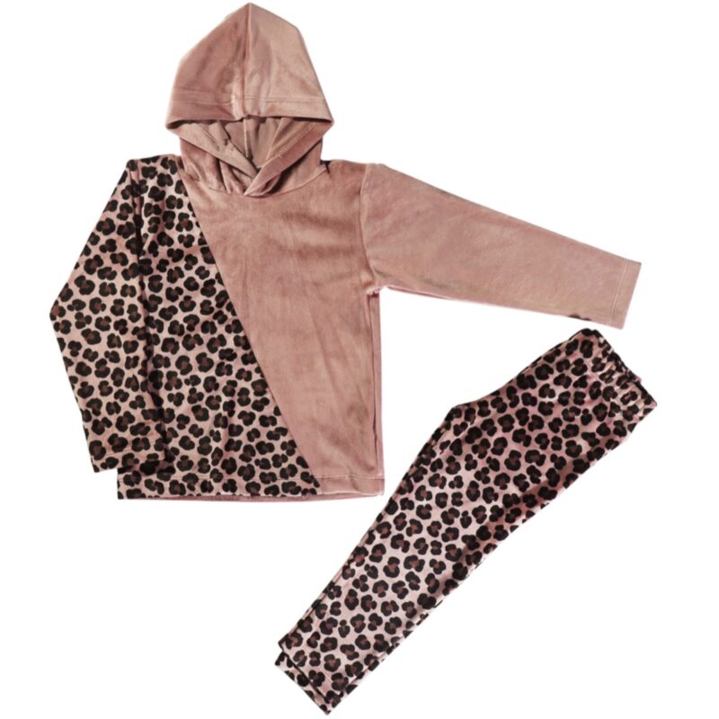 Mdl βελουτέ σετ μπλούζα και κολάν «Salmon Leopard»
