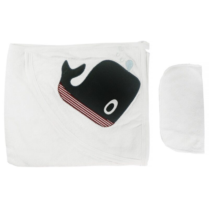 Pamuk Baby μπουρνουζοπετσέτα με πανάκι μπάνιου «Cute Wale» (0,90 m x 0,72 cm)