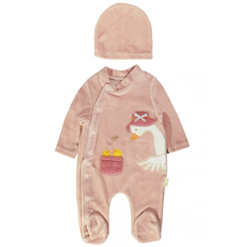 Pera Bebe ολόσωμο βελουτέ φορμάκι με σκουφάκι «Family»