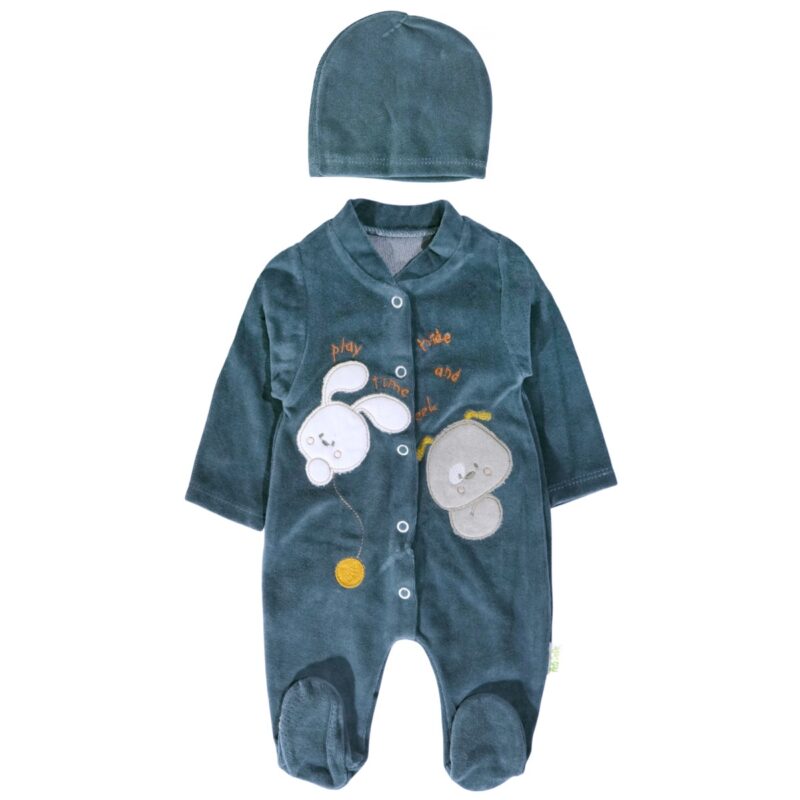 Pera Bebe ολόσωμο βελουτέ φορμάκι με σκουφάκι «Hide And Seek»