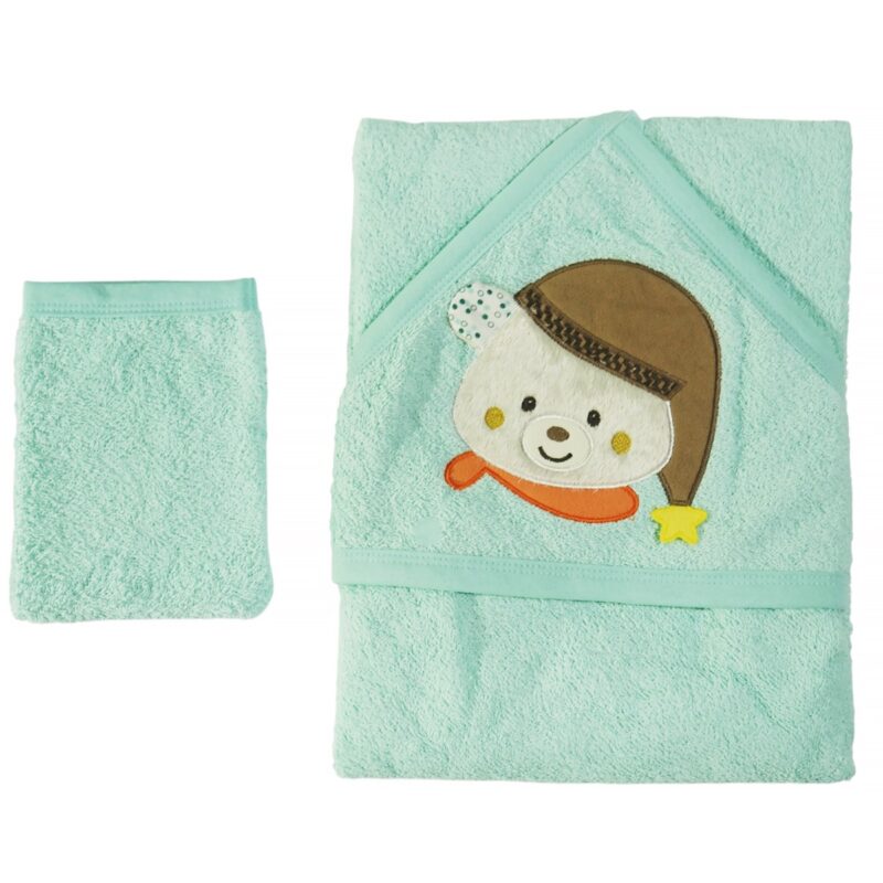 Ramel μπουρνουζοπετσέτα με γαντάκι μπάνιου (100 cm x 100 cm) «Sleeping Teddy»