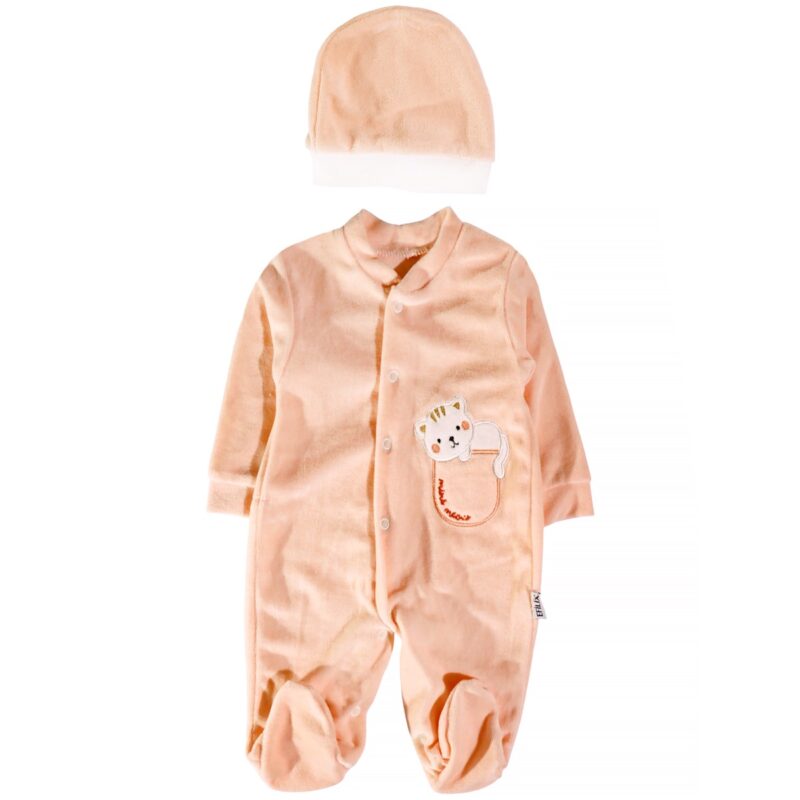 Efilix Baby ολόσωμο βελουτέ φορμάκι με σκουφάκι «Mini Meow»