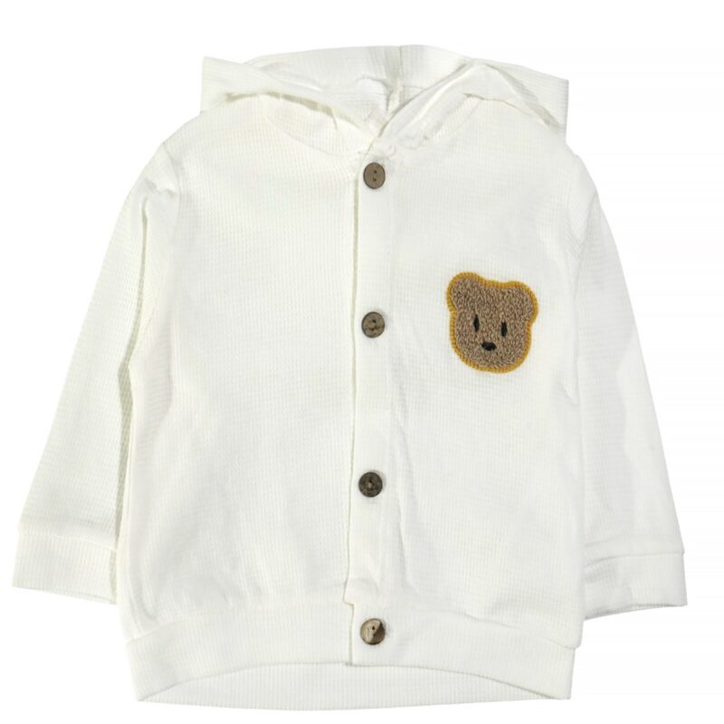 Mancar βρεφική ζακετούλα με κουκούλα από λεπτό ύφασμα «Teddy in Ecru»