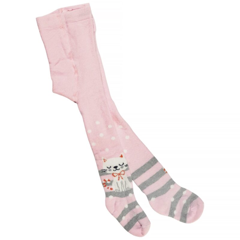 Melody Baby βρεφικό χοντρό καλσόν «Pink Sleepy Cat»