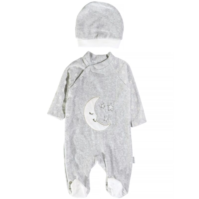 Annora Baby ολόσωμο βελουτέ φορμάκι με σκουφάκι «Gray Moon»