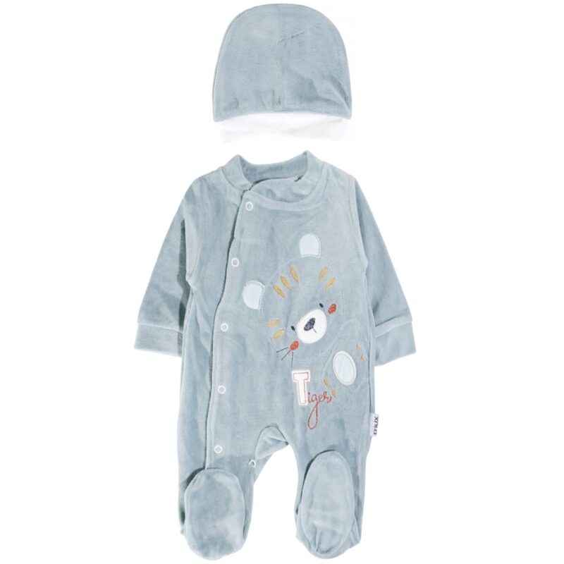 Efilix Baby ολόσωμο βελουτέ φορμάκι με σκουφάκι «The Blue Tiger»