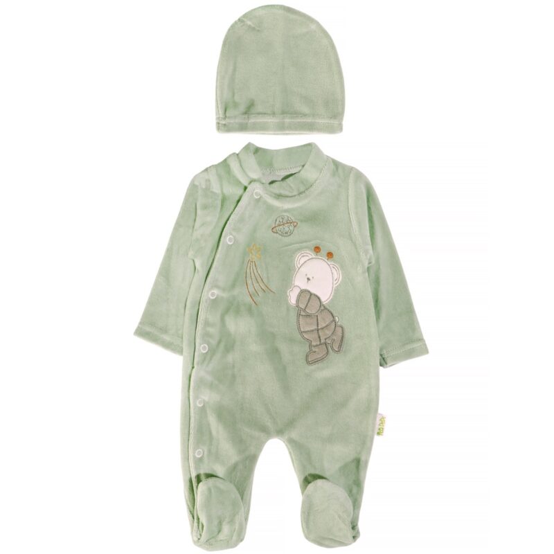 Pera Bebe ολόσωμο βελουτέ φορμάκι με σκουφάκι «Space Veraman Teddy»