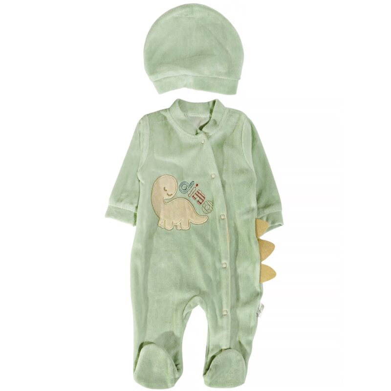 Annora Baby ολόσωμο βελουτέ φορμάκι με σκουφάκι «Veraman Dino»