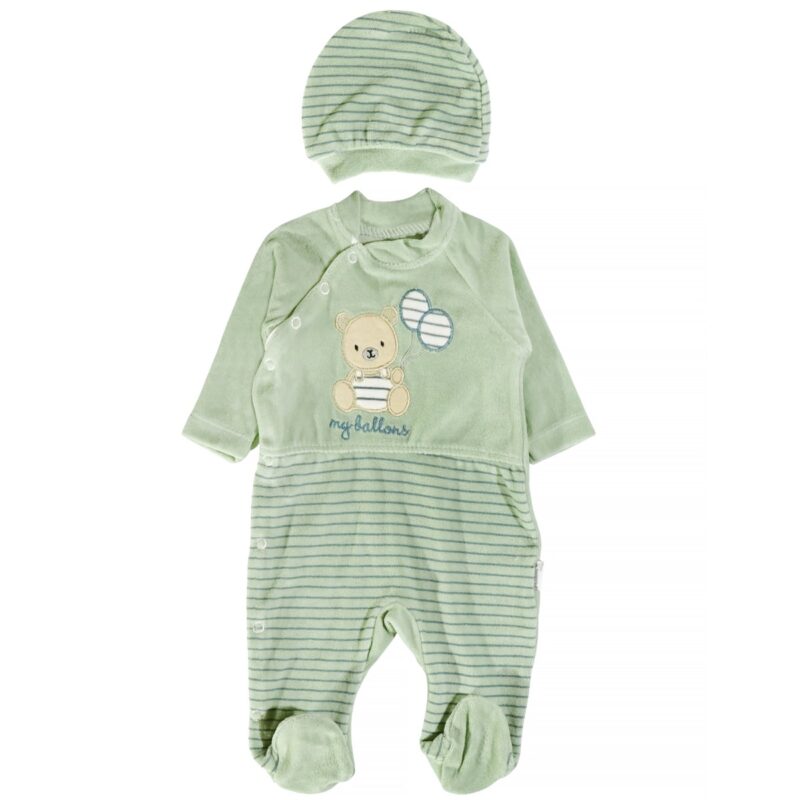 Annora Baby ολόσωμο βελουτέ φορμάκι με σκουφάκι «Veraman Balloons»