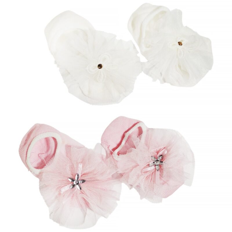 JW Baby Collection ΔΥΟ ζευγάρια βρεφικές καλτσούλες με τούλι «Joy»