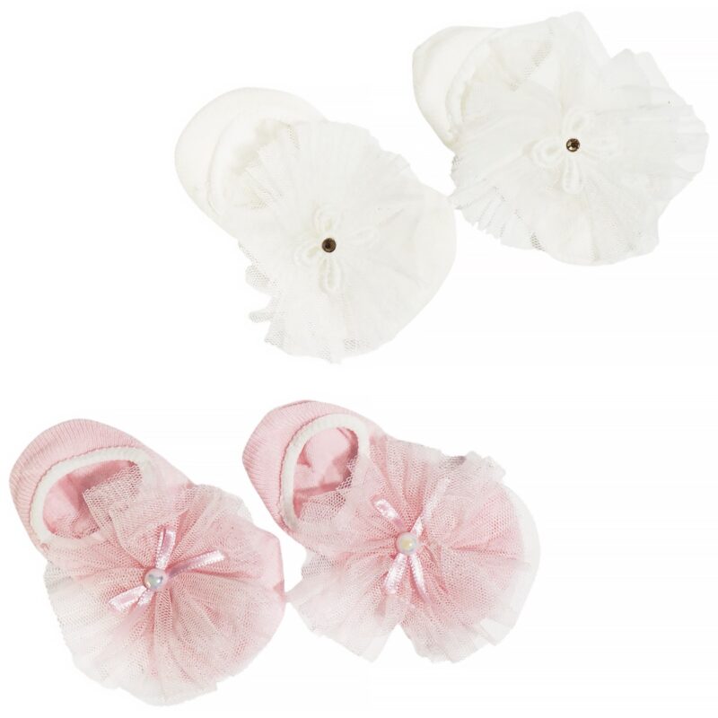 JW Baby Collection ΔΥΟ ζευγάρια βρεφικές καλτσούλες με τούλι «Sweet»