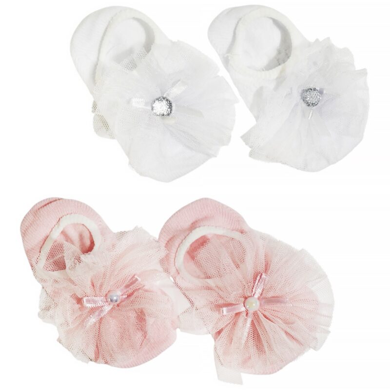 JW Baby Collection ΔΥΟ ζευγάρια βρεφικές καλτσούλες με τούλι «Cute»