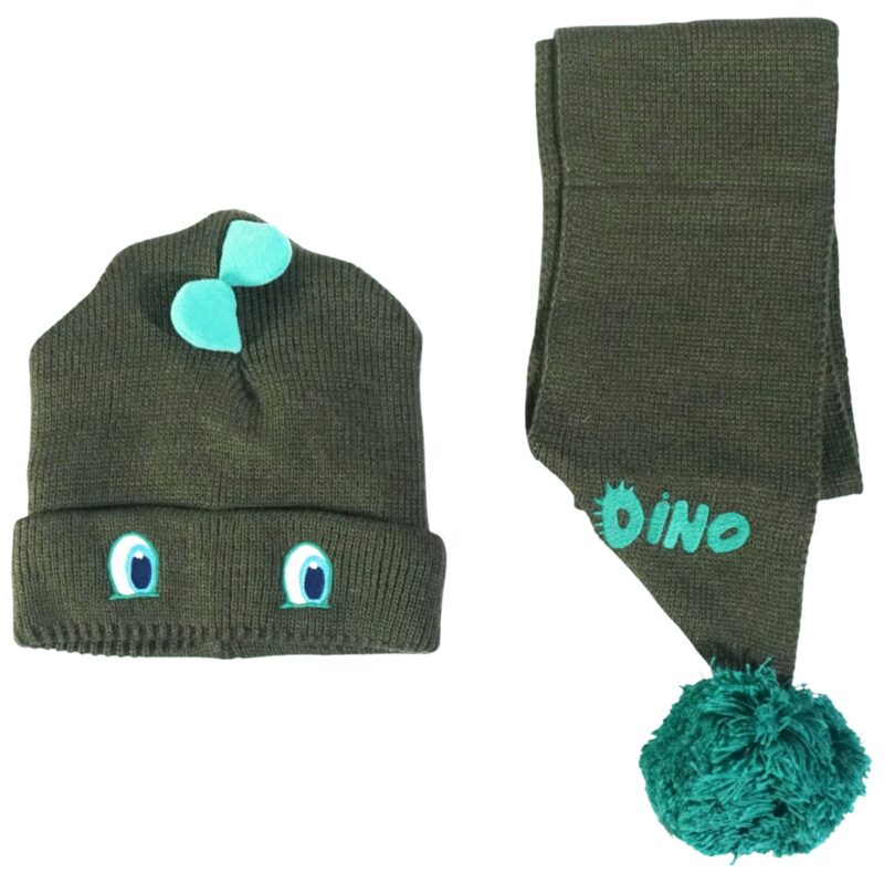 Kitti πλεκτό σετ σκούφος και κασκόλ «Oil Dino»
