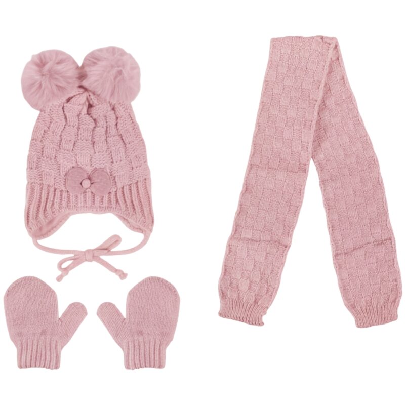 Kitti πλεκτό σετ σκούφος-κασκόλ-γάντια «Purple Bow»