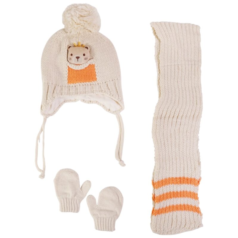 Kitti πλεκτό σετ σκούφος-κασκόλ-γάντια «The Cutest Teddy»