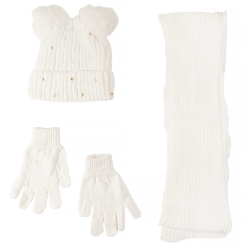 Kitti πλεκτό σετ σκούφος-κασκόλ-γάντια «Ecru Pearls»