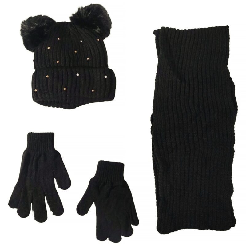 Kitti πλεκτό σετ σκούφος-κασκόλ-γάντια «Black Pearls»