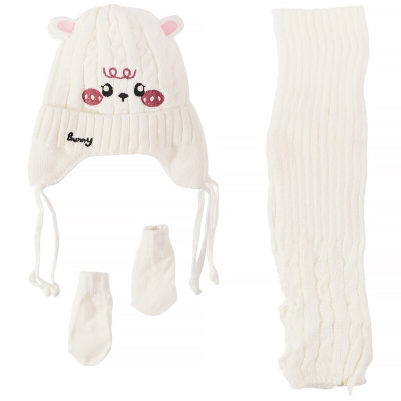 Recos πλεκτό σετ σκούφος-κασκόλ-γάντια «Ecru Bunny»
