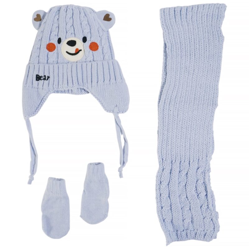 Recos πλεκτό σετ σκούφος-κασκόλ-γάντια «Light Blue Boy»